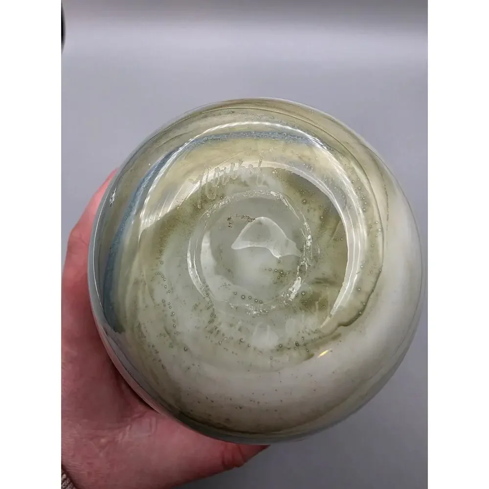 Vintage Nourot Early Art Glass Vase Cased Glass Signed Dated 1979 Green